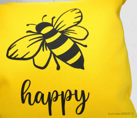 Outdoor Kissen gelb Biene be happy Outdoorstoff mit Reißverschluß Innenkissen, by BuntMixxDESIGN ©